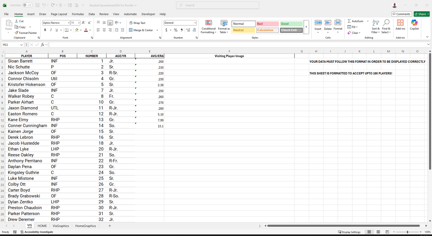 Baseball 2026 Spreadsheet Set
