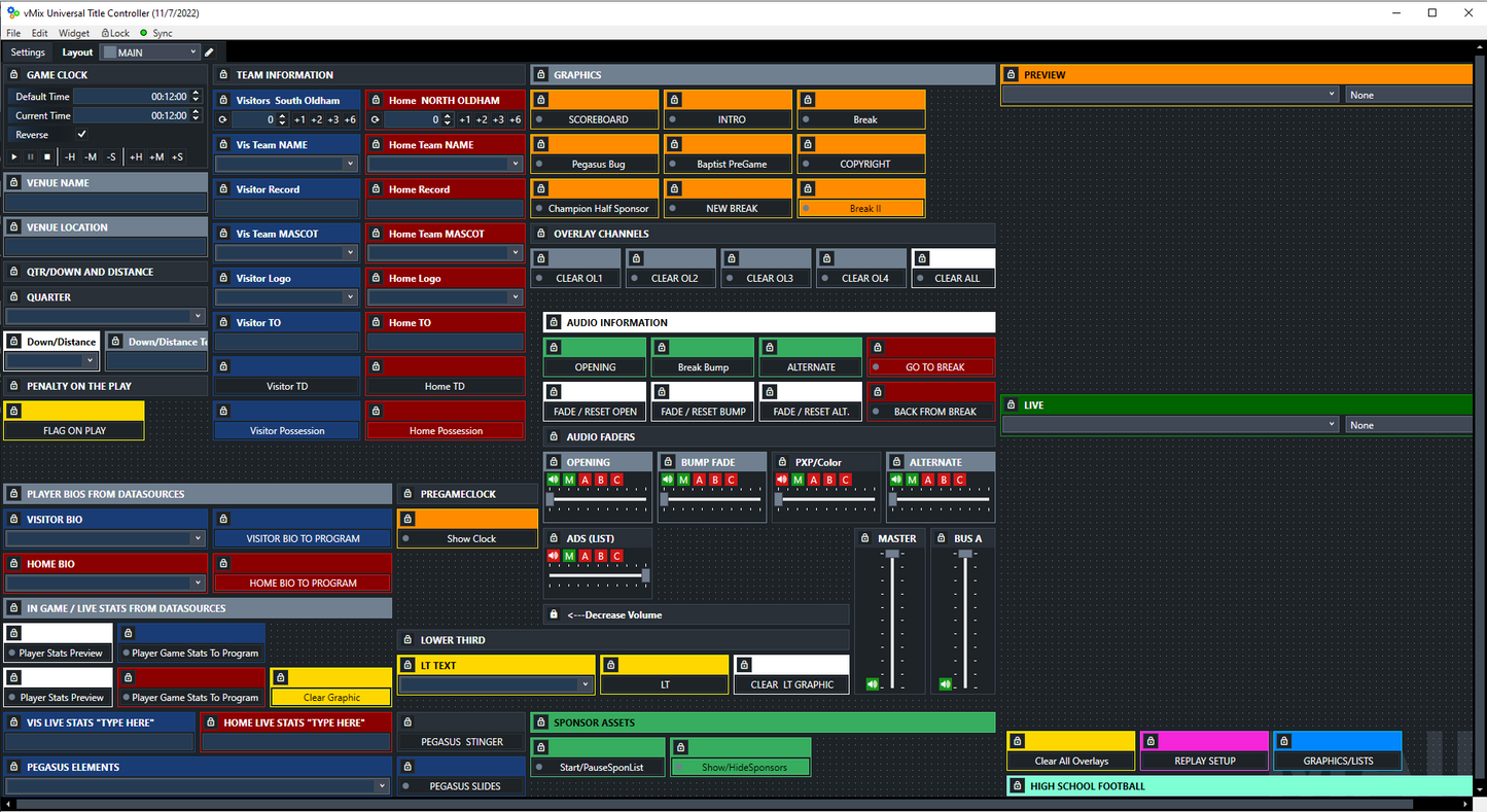 Football vMix UTC Controller Full Layout Includes Replay Module
