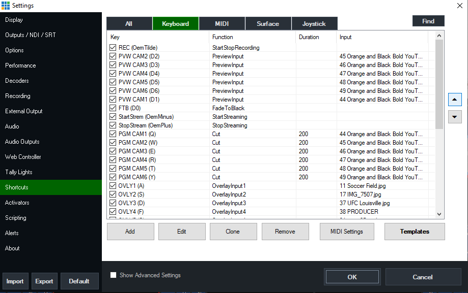 vMix Keyboard Shortcuts Template FREE