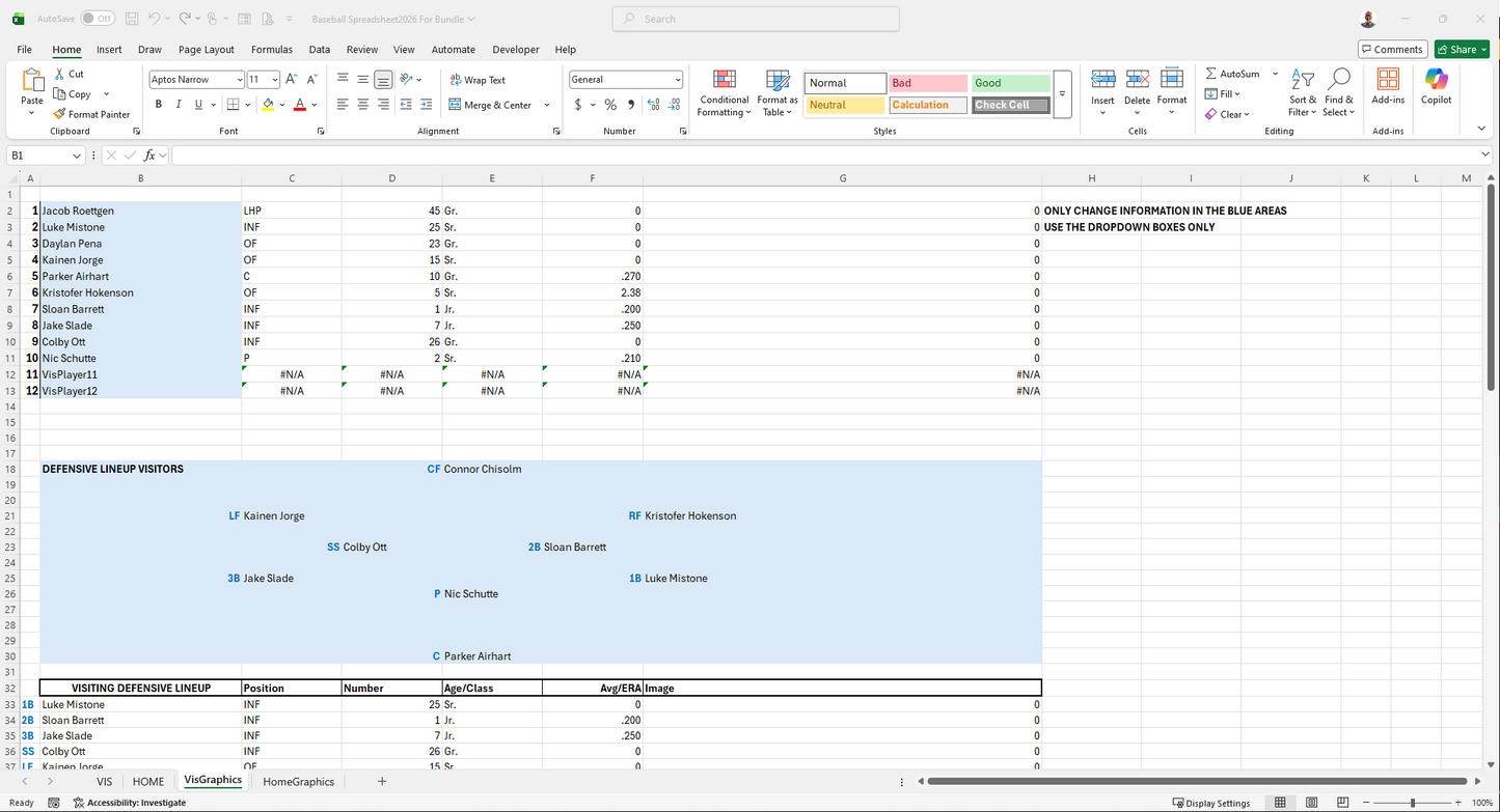 Baseball 2026 Spreadsheet Set